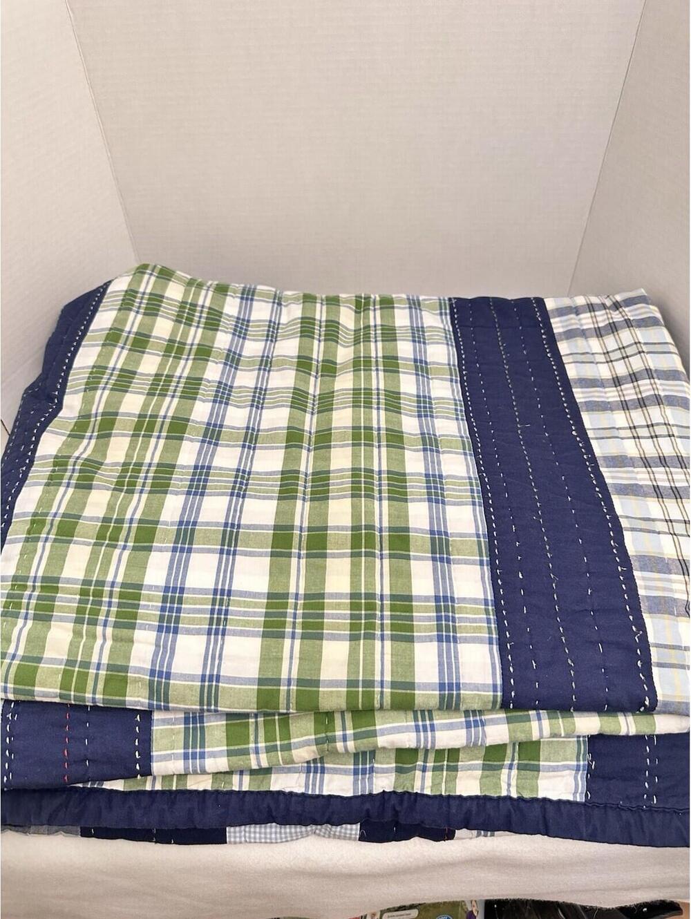Gently Used Pottery Barn Kids Twin Quilt Navy Green White Quilt Bedding